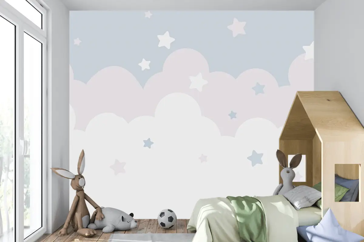 Bebek Odası Çocuk Duvar Kağıdı  Bulutlar Ve Yıldızlar