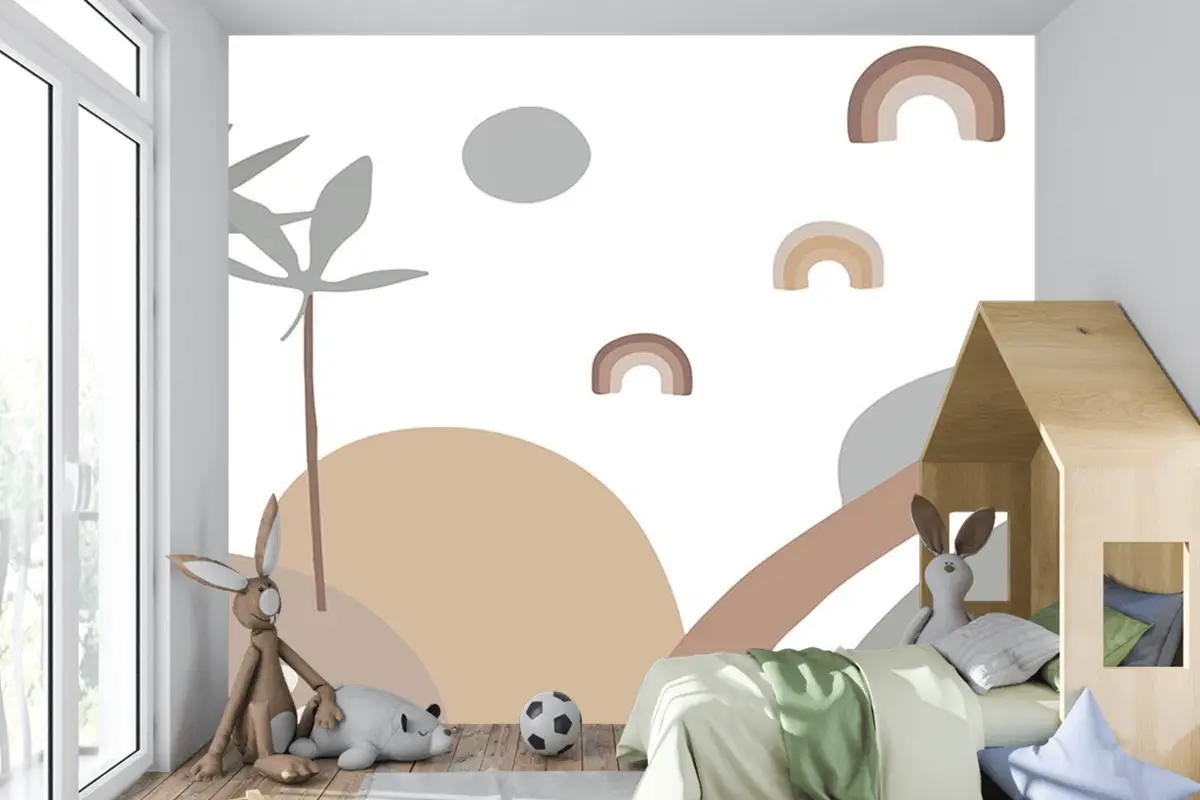 Çizim Palmiye Güneş Çocuk Odası Duvar Kağıdı