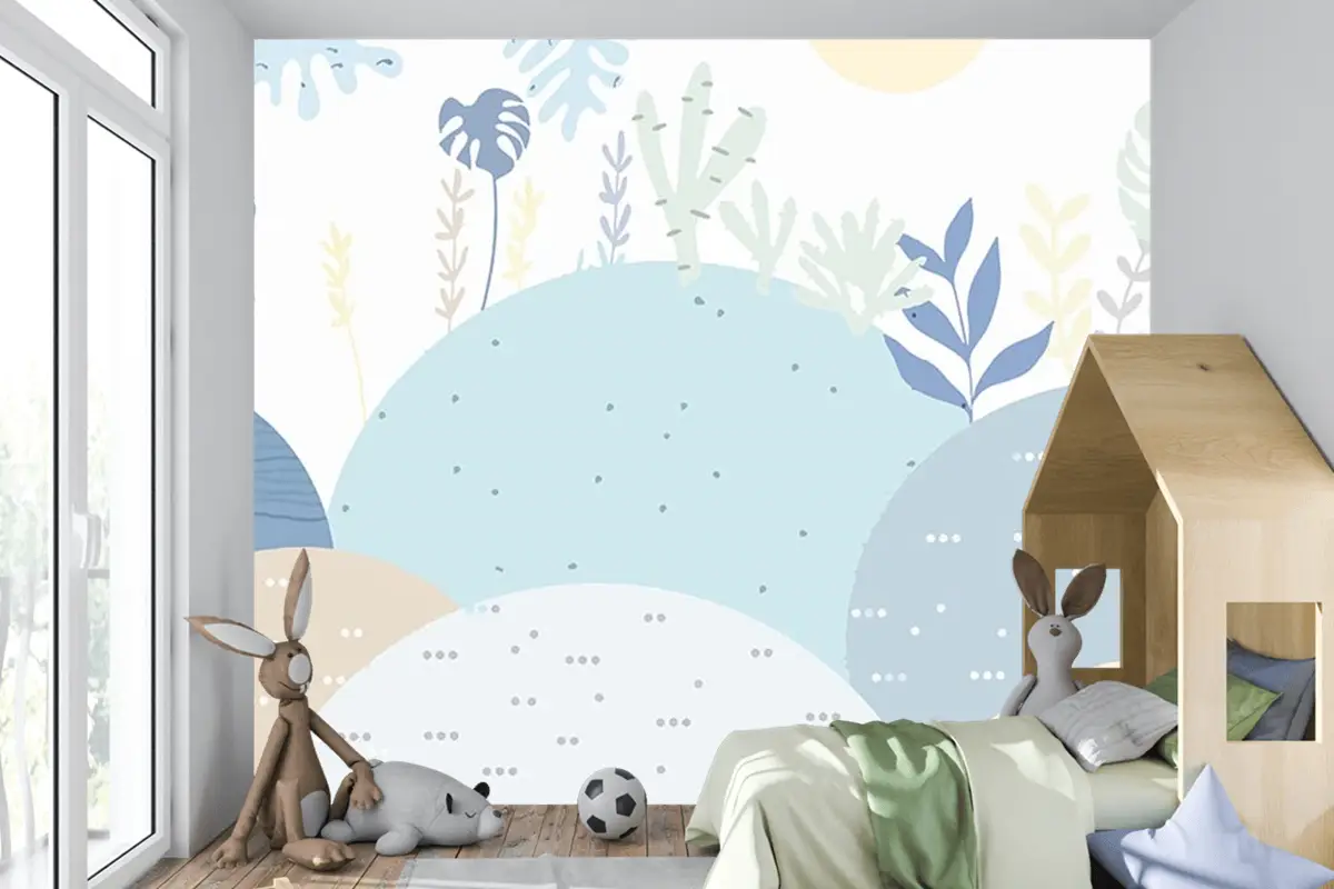 Bebek Odası Çocuk Duvar Kağıdı Soft Renk Dağlar