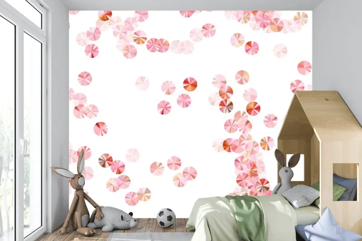 Allık Pembe Boncuk Konfeti Dağılım Vektör Kompozisyonu Ritmik Çocuk Odası Duvar Kağıdı