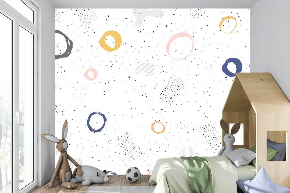 Fırça Dairesel Kontur Suluboya Çocuk Odası Duvar Kağıdı 