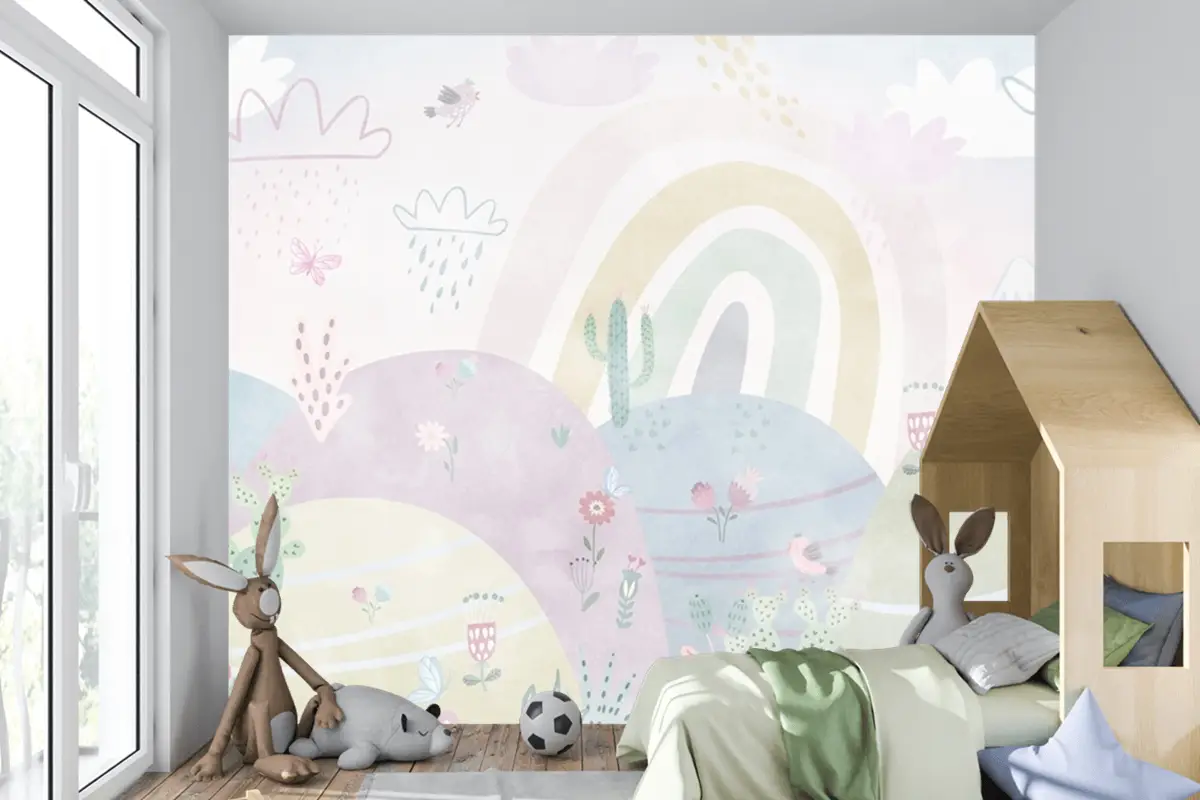 Bulutlar Ve Gökkuşağı Çocuk Odası Duvar Kağıdı Bulutlar Ve Gökkuşağı Çocuk Odası Duvar Kağıdı