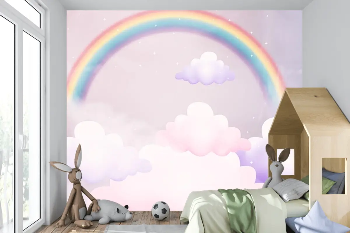 Bulutlar Ve Gökkuşağı Çocuk Odası Duvar Kağıdı