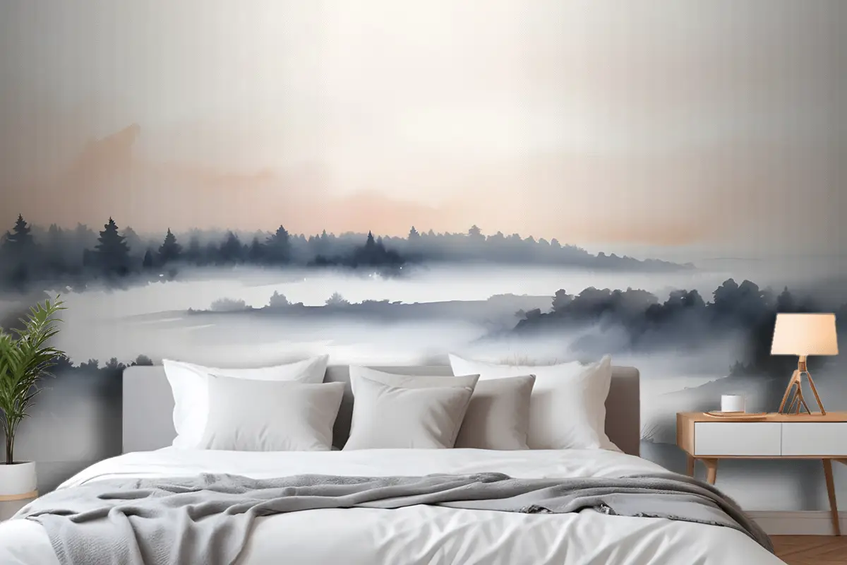 Sakin Suluboya Gökyüzü Ve Manzara Yatak Odası Duvar Kağıdı