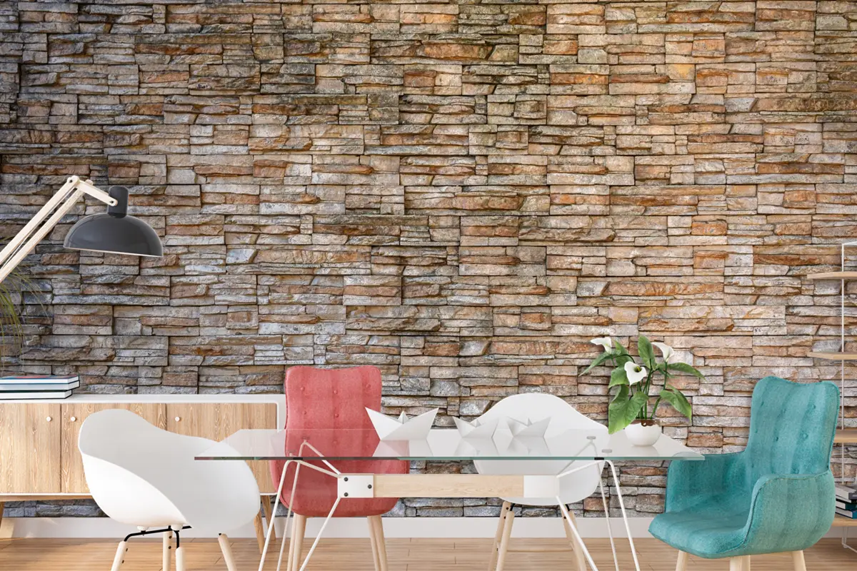 Çatlak Taştan Yapılmış Bir Duvar Kahverengi Ve Gri Duvar Kağıdı