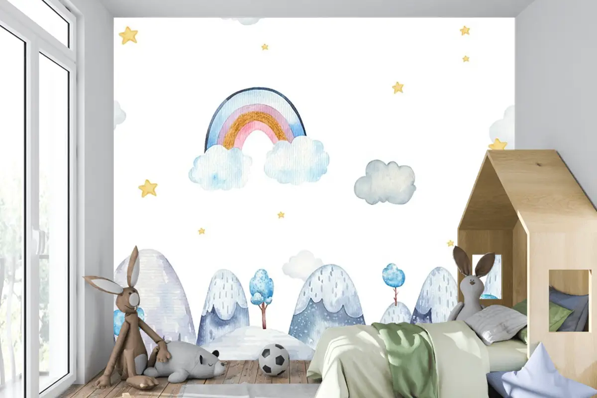 Çocuk Odası Duvar Kağıdı Dağlar Ve Ağaçlar