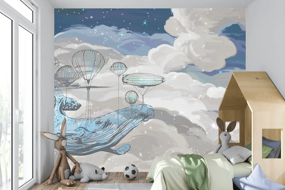 Çocuk Odası Duvar Kağıdı Gökyüzünde Uçan Balina