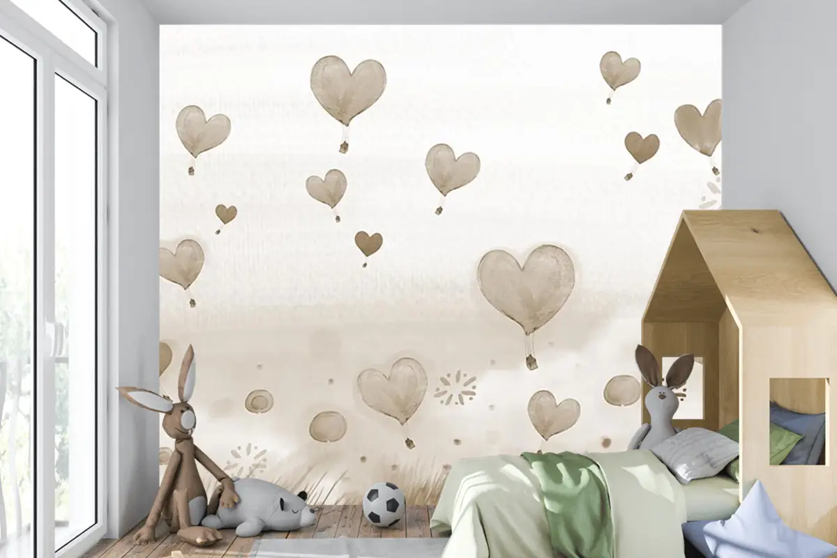 Krem Bej Balonlar Çocuk Odası Duvar Kağıdı