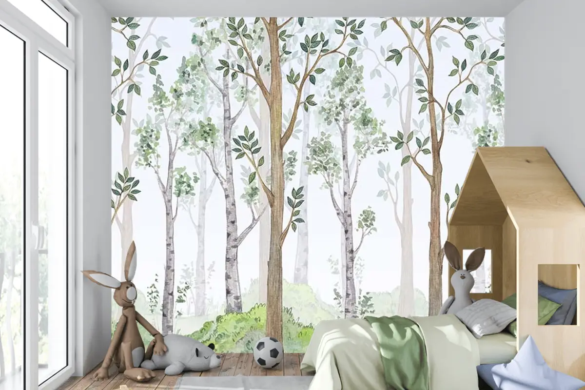 Çocuk Odası Duvar Kağıdı Orman Ağaç Manzarası
