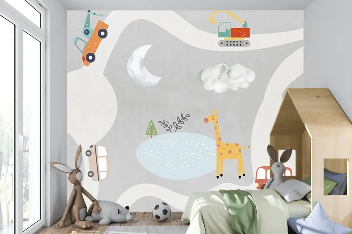 Çocuk Odası Kamyon Dozer Çocuk Odası Duvar Kağıdı