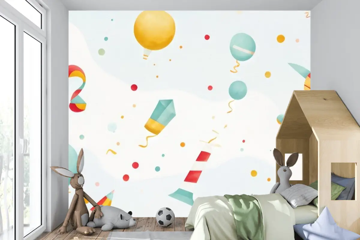 Bayraklı Renkli Balonlar Bayraklı Renkli Balonlar Çocuk Odası Duvar Kağıdı