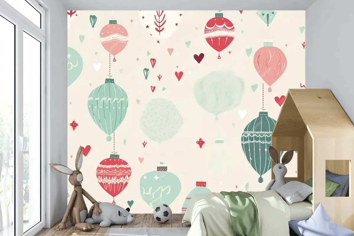 Renkli Noel Dikişsiz Desen Çocuk Odası Duvar Kağıdı