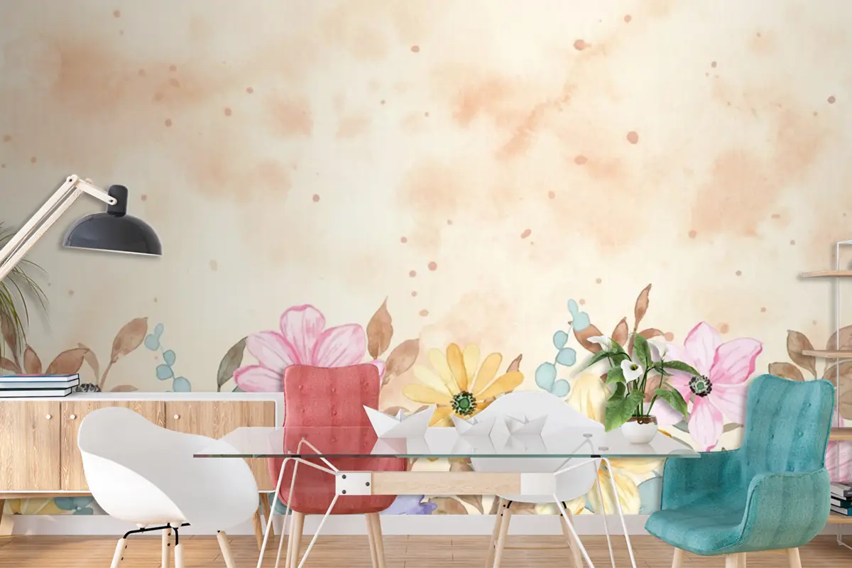 Renkli Çiçekli Bahçe Arkaplanı Suluboya Duvar Kağıdı 