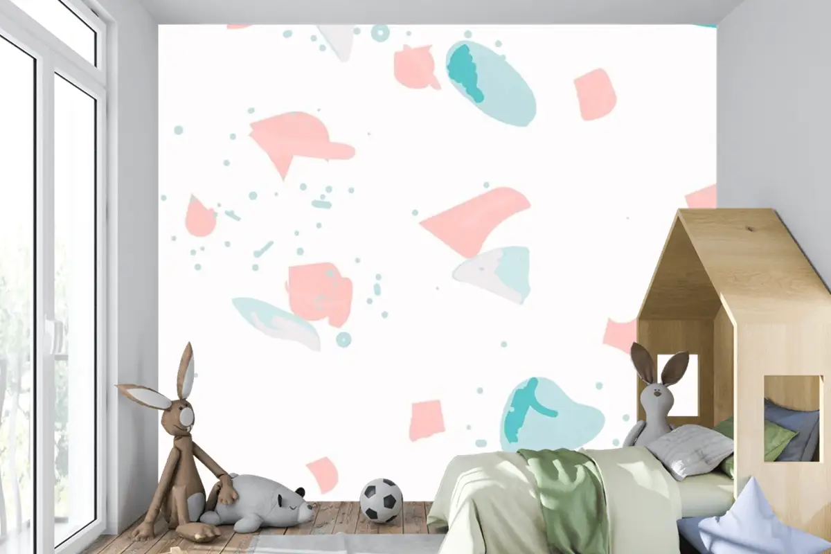 Pembe Ve Mavi Çocuk Odası Duvar Kağıdı Duvarında Renkli Terrazzo Soyut Arkaplan Kusursuz Desen