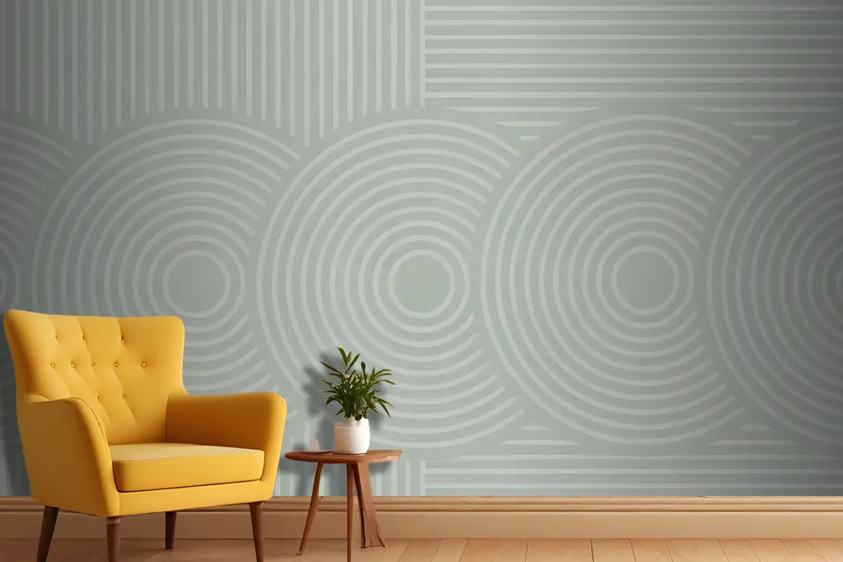 Yeşil Antre  Hol  Koridor Duvar Kağıdı Duvarında Eşmerkezli Daireler Ve Dikey Çizgiler