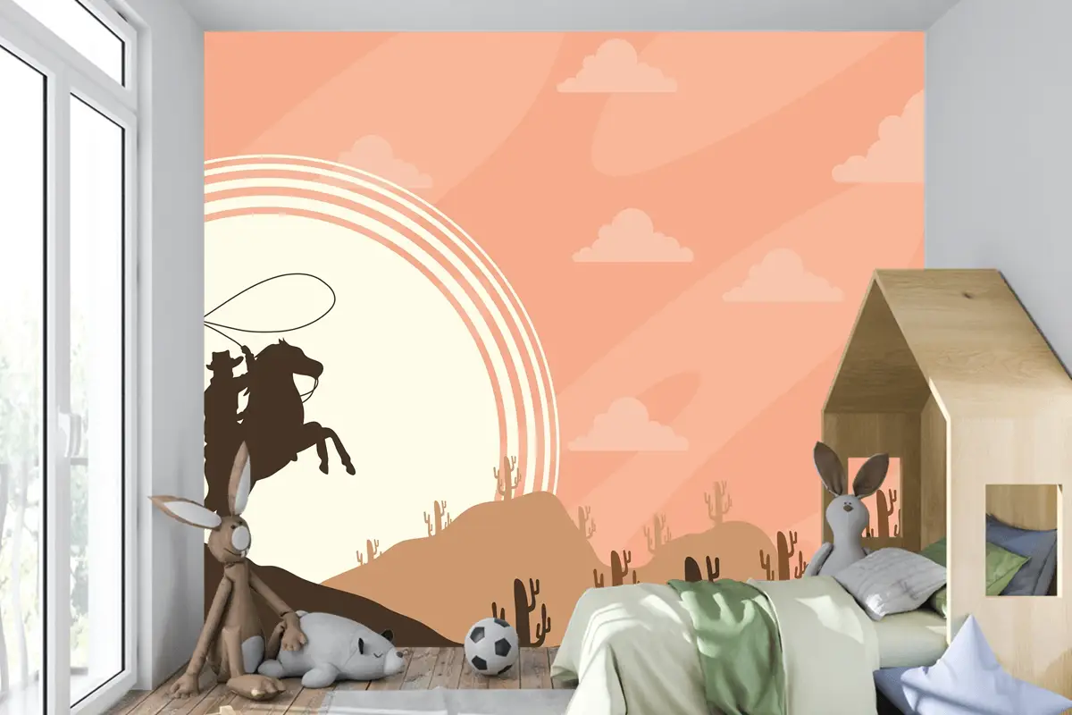 Çölde Kovboy Sahne Posteri Çocuk Odası Duvar Kağıdı