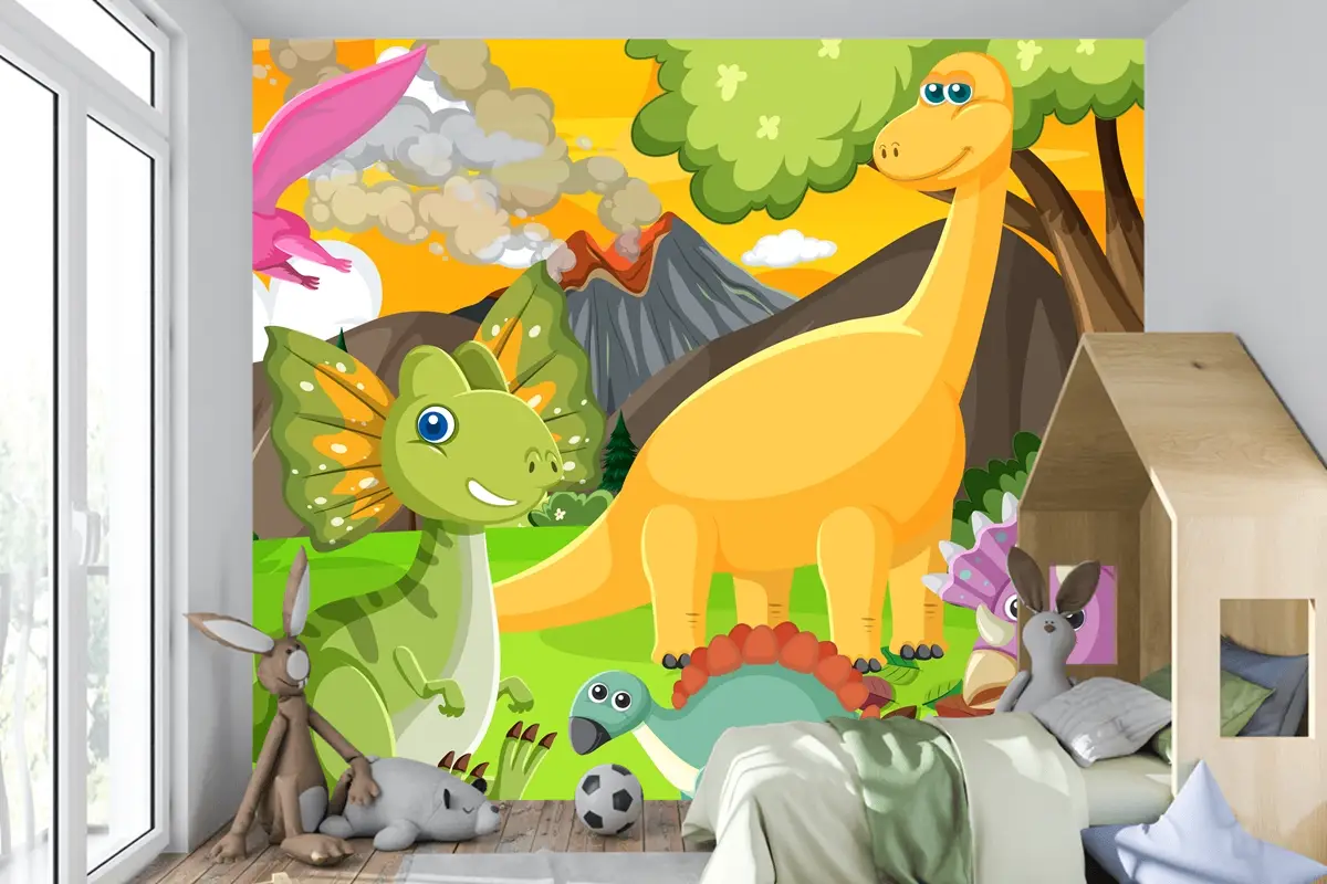 Ormandaki Sevimli Dinozor Grubu Çocuk Odası Duvar Kağıdı