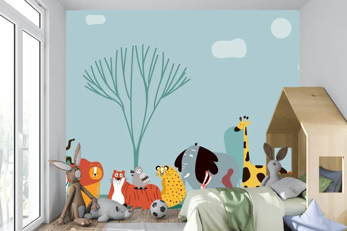 Vahşi Hayvanların Sevimli Grubu Çocuk Odası Duvar Kağıdı