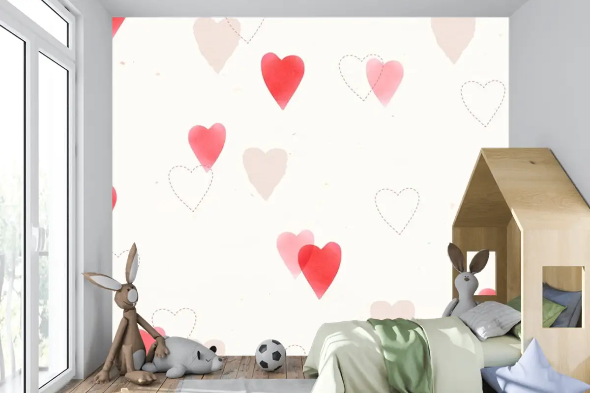 Sevimli Aşk Desen Arka Plan Çocuk Odası Duvar Kağıdı