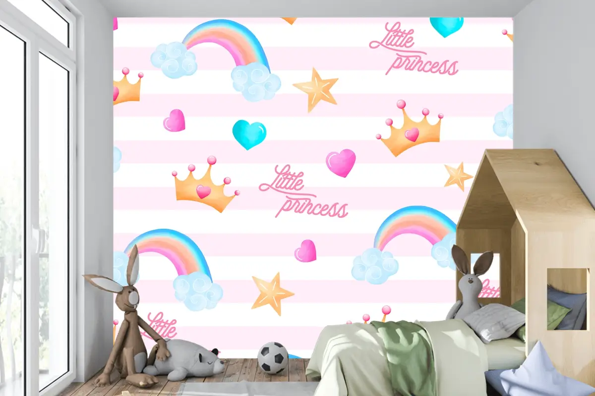Küçük Bir Prenses Çocuk Odası Duvar Kağıdı  İçin Güzel Unsurlarla Sevimli Desen