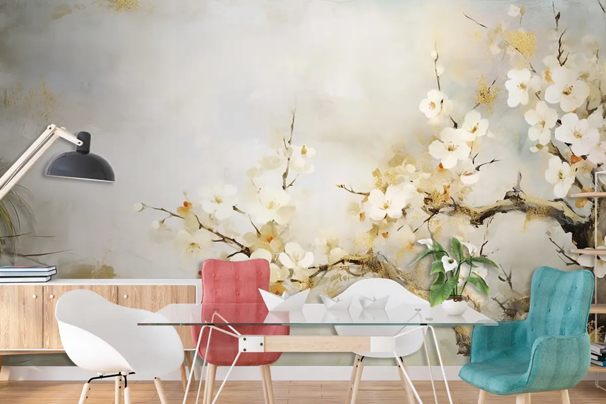 Modern Soyut Sanat Suluboya Çiçek Duvar Kağıdı 