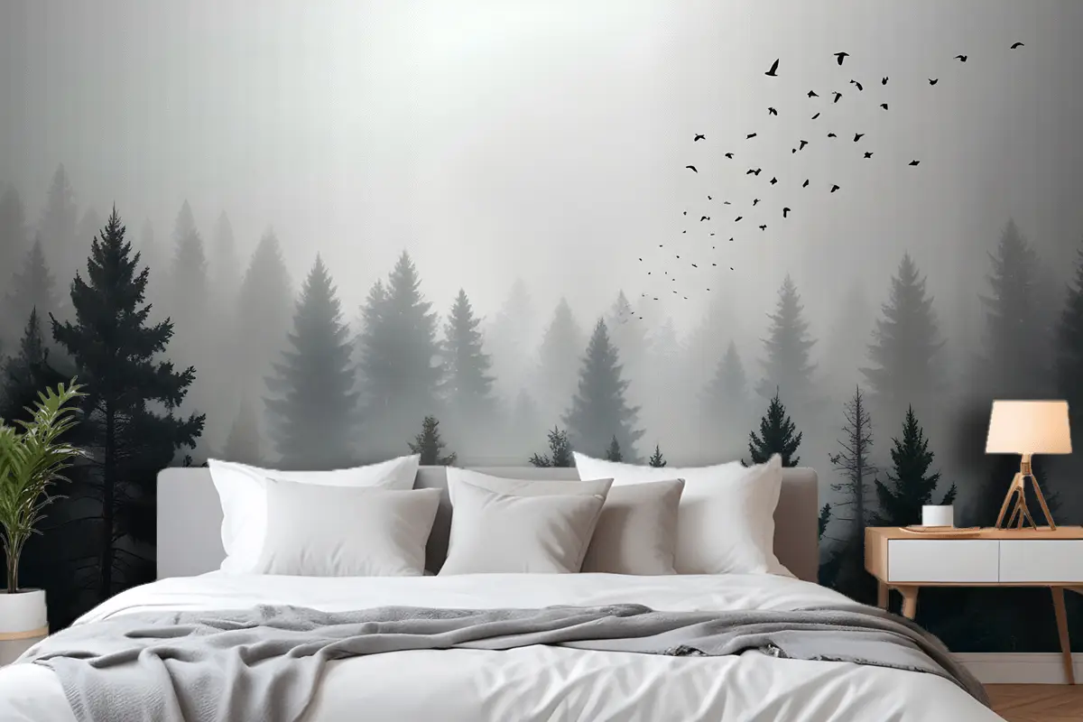 Karanlık Orman Puslu Manzara Yatak Odası Duvar Kağıdı