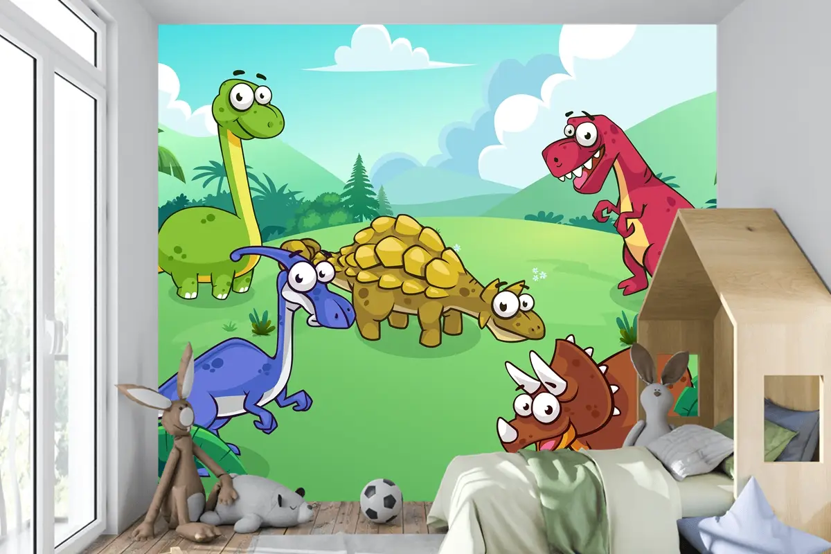 Vahşi Çocuk Odası Duvar Kağıdı Duvarındaki Dinozor