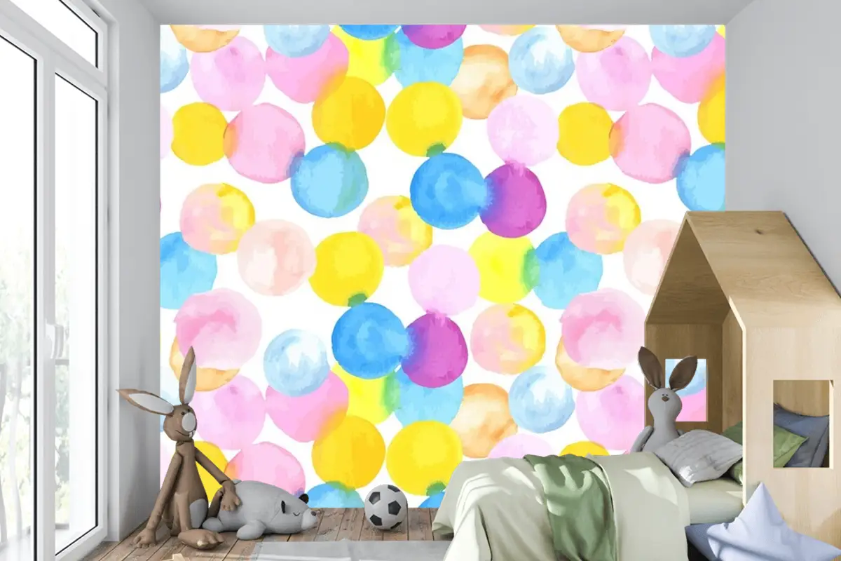 Noktalı Soyut Suluboya Dikişsiz Desen Çocuk Odası Duvar Kağıdı