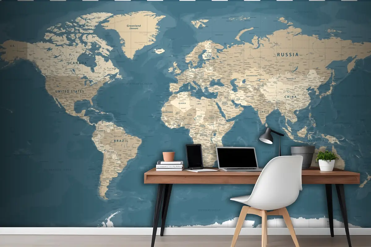 Dünya Haritası Vintage Siyasi Karanlık Duvar Kağıdı 