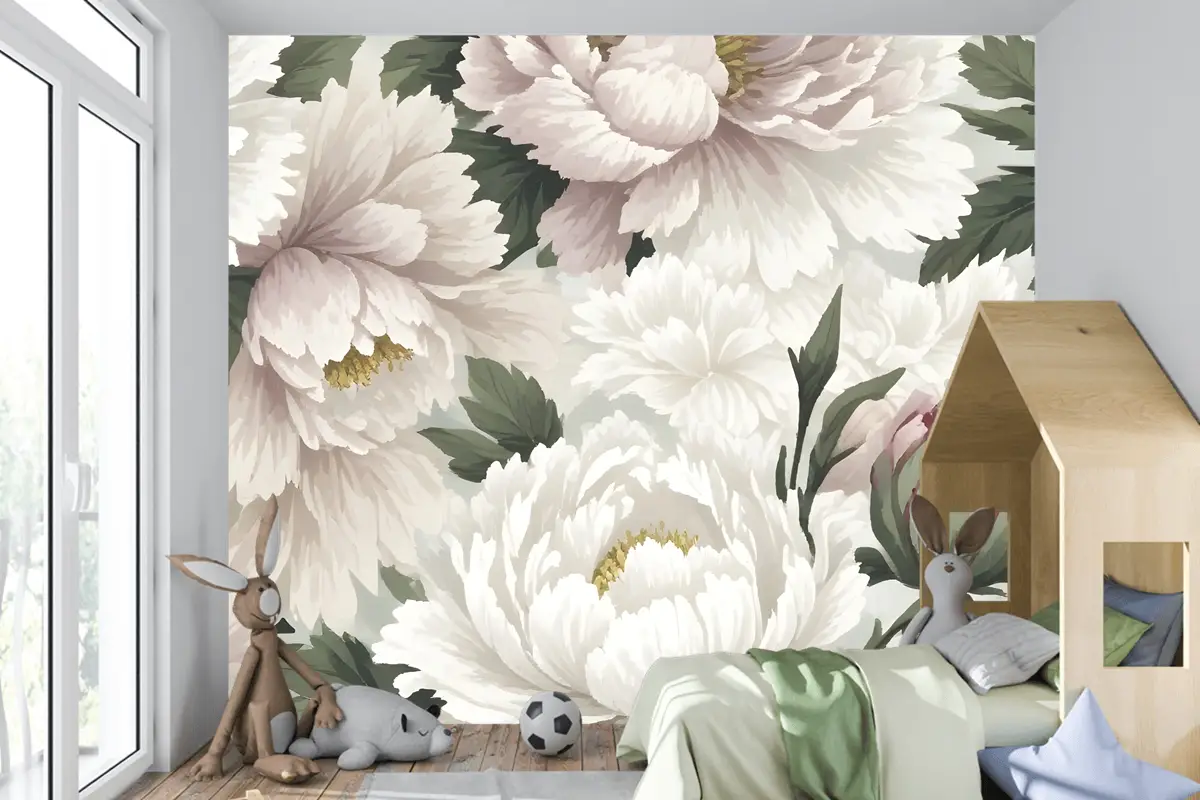 Hollandalı Pembe Şakayık Çiçek Çocuk Odası Duvar Kağıdı