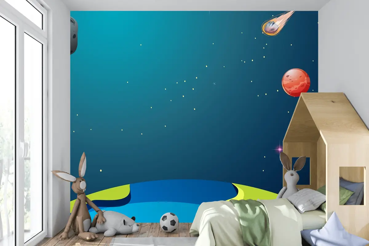 Dünya Ve Gezegenler Sahneleri Çocuk Odası Duvar Kağıdı