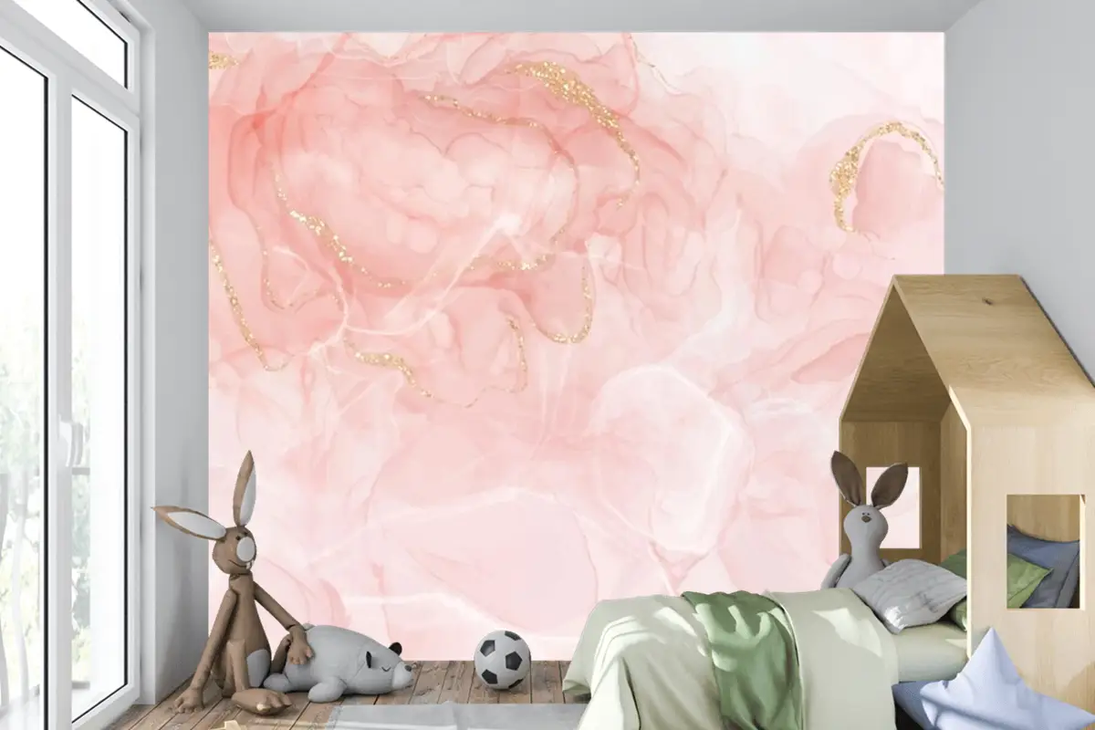 Altın Parıltılı Çocuk Odası Duvar Kağıdı  Ile Zarif El Boyalı Alkol Mürekkep Arka Planı