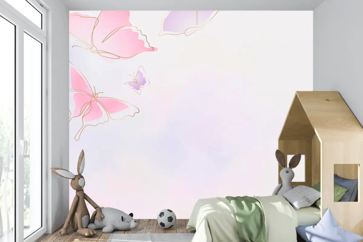 Kadınsı Kelebek Arka Plan Pembe Sınır Çocuk Odası Duvar Kağıdı