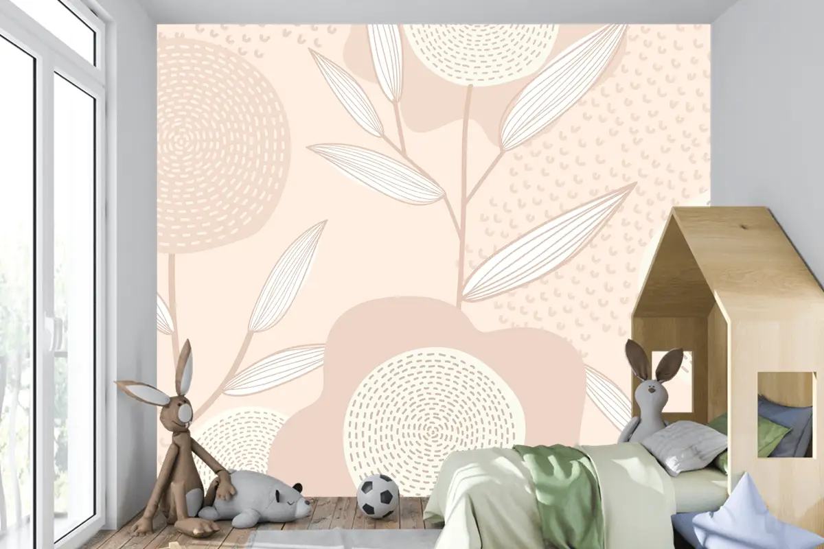 Pembe Çocuk Odası Duvar Kağıdı Duvarında Kadınsı Çiçek Desenli Vektör Arka Plan