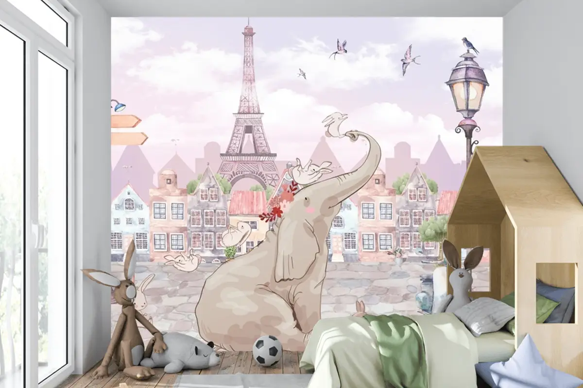 Fil Ve Tavşanlar Çocuk Odası Duvar Kağıdı
