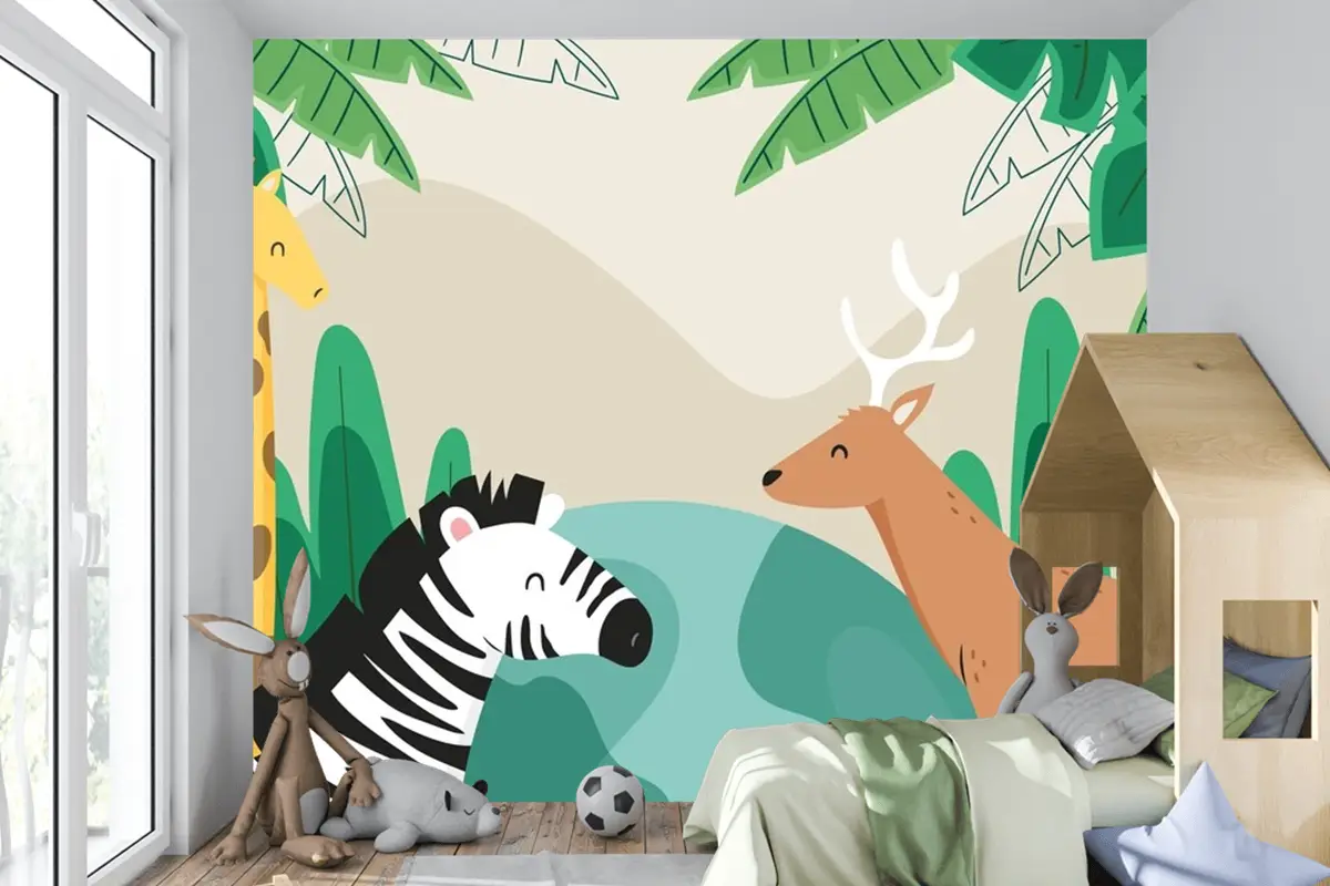 Flora Ve Fauna Çocuk Odası Duvar Kağıdı  Ile Dünya Yaban Hayatı Günü İçin Düz Arka Plan