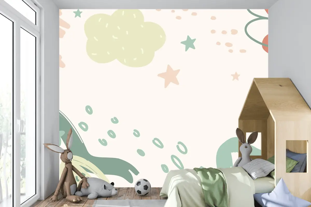 Düz Tasarım Bebek Duş Şablonu Çocuk Odası Duvar Kağıdı 