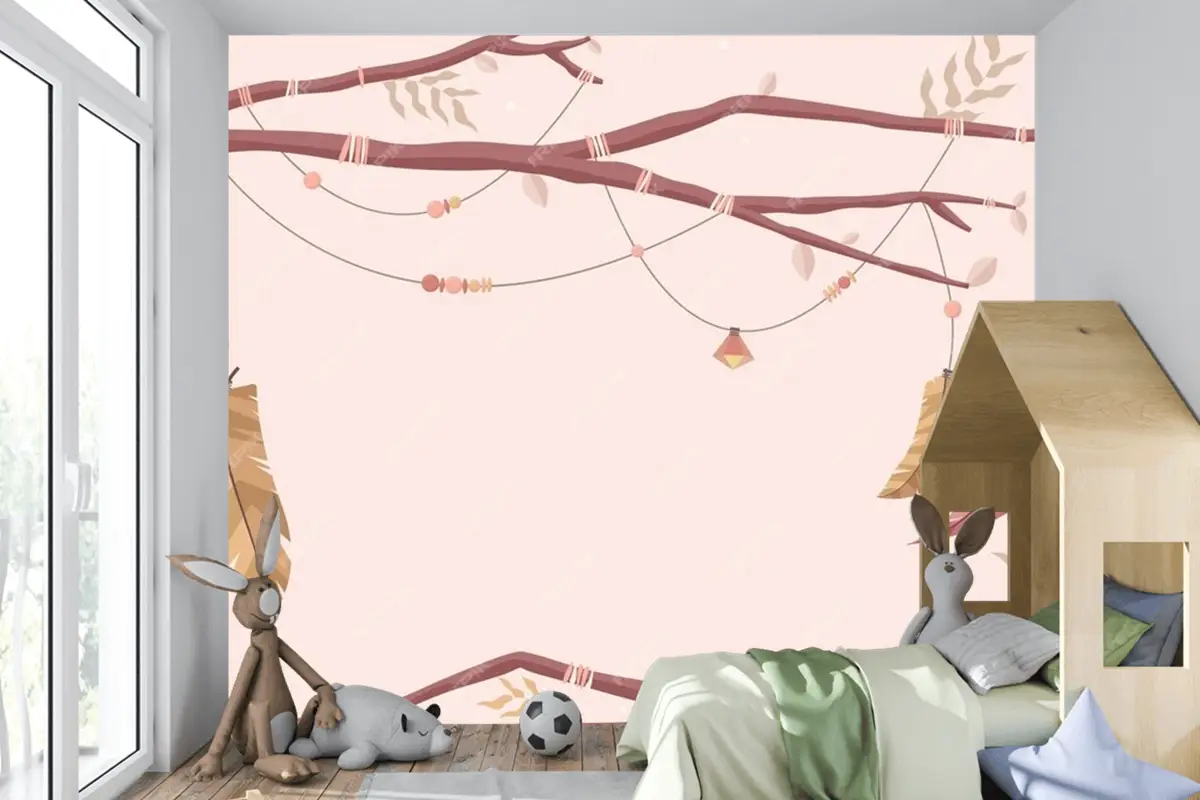 Düz Tasarım Boho Arka Plan Çocuk Odası Duvar Kağıdı 