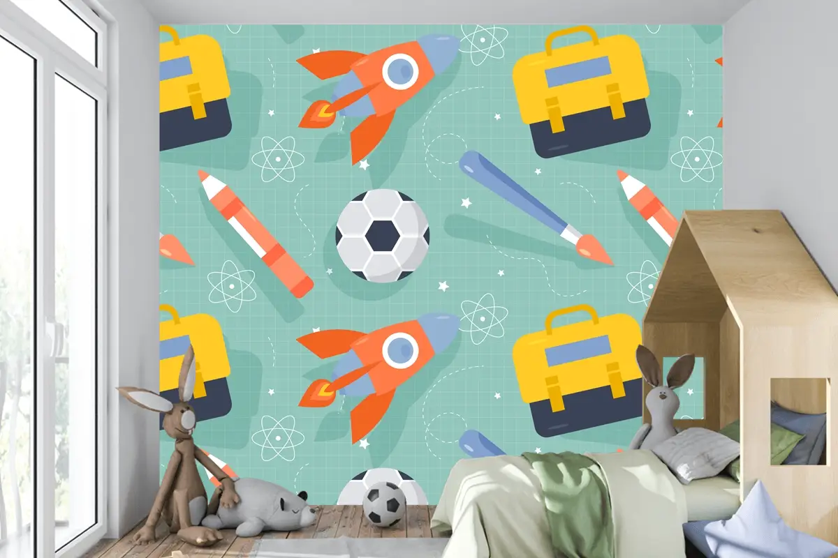 Okula Dönüş Çocuk Odası Duvar Kağıdı  İçin Düz Desen Tasarımı