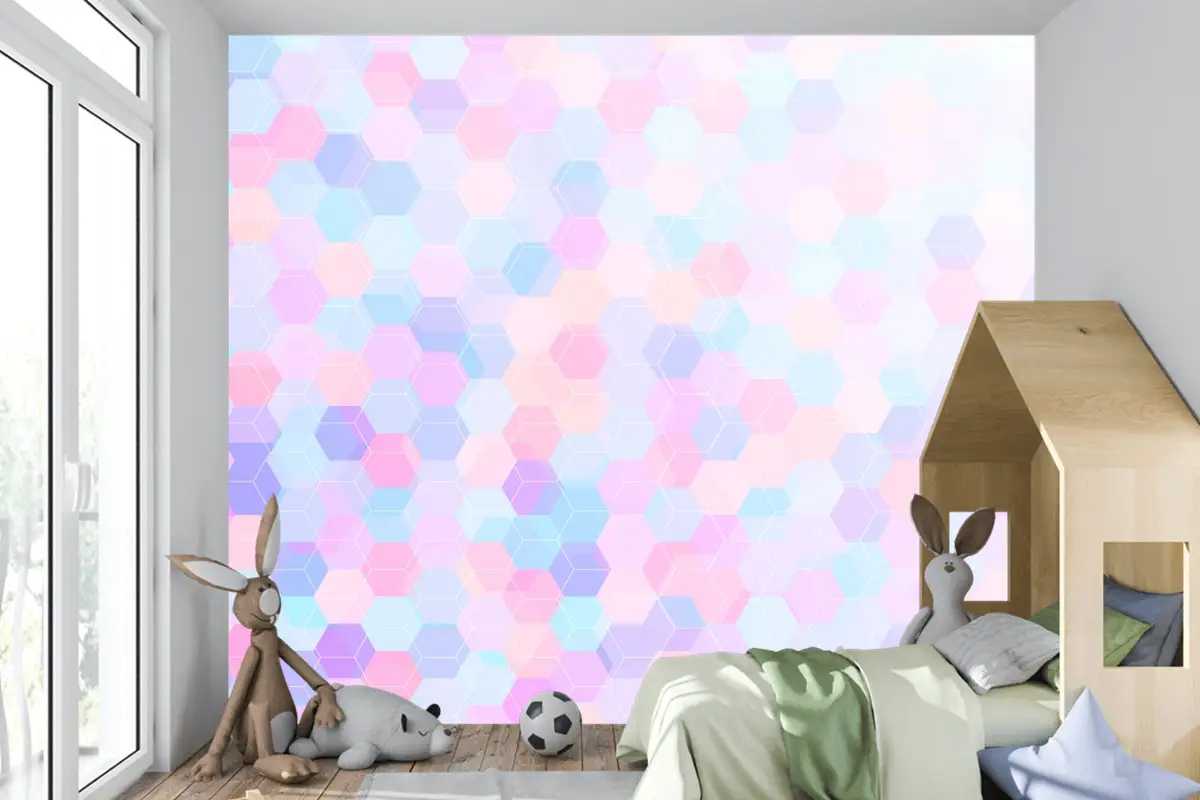 Düz Çokgen Arka Plan Çocuk Odası Duvar Kağıdı 