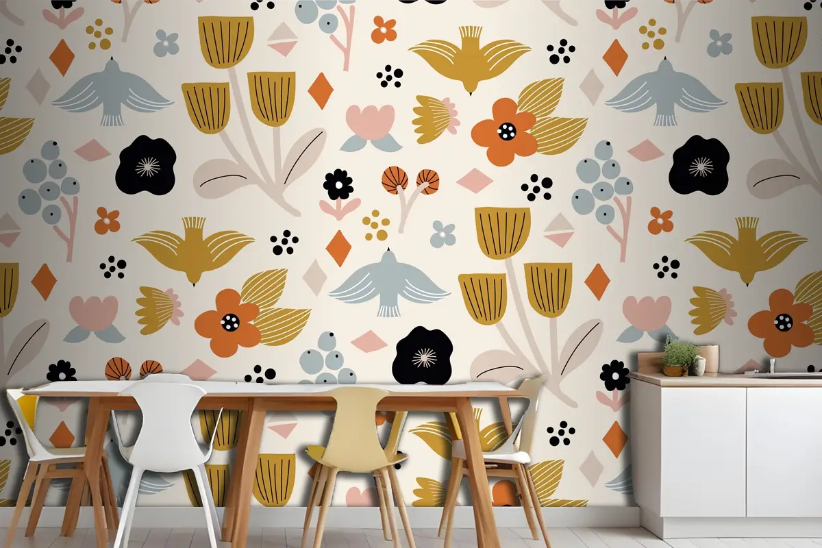 Düz İskandinav Tasarım Deseni Mutfak Duvar Kağıdı 