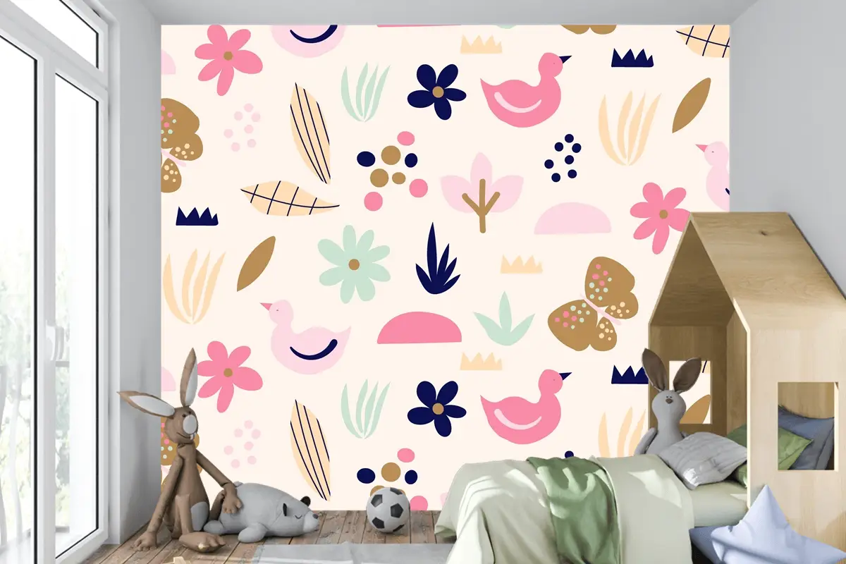 Düz İskandinav Tasarım Desenli Çocuk Odası Duvar Kağıdı 