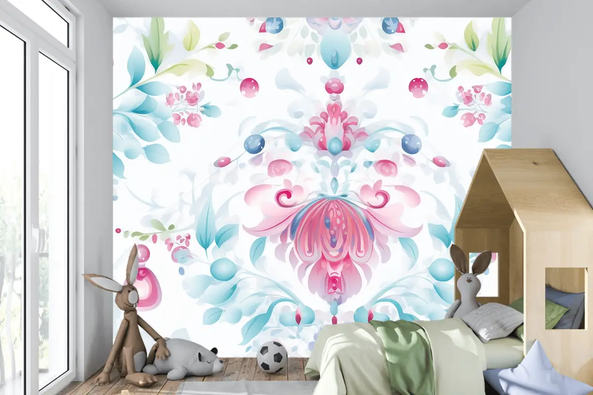 Çiçek Desenli Arka Plan Çocuk Odası Duvar Kağıdı