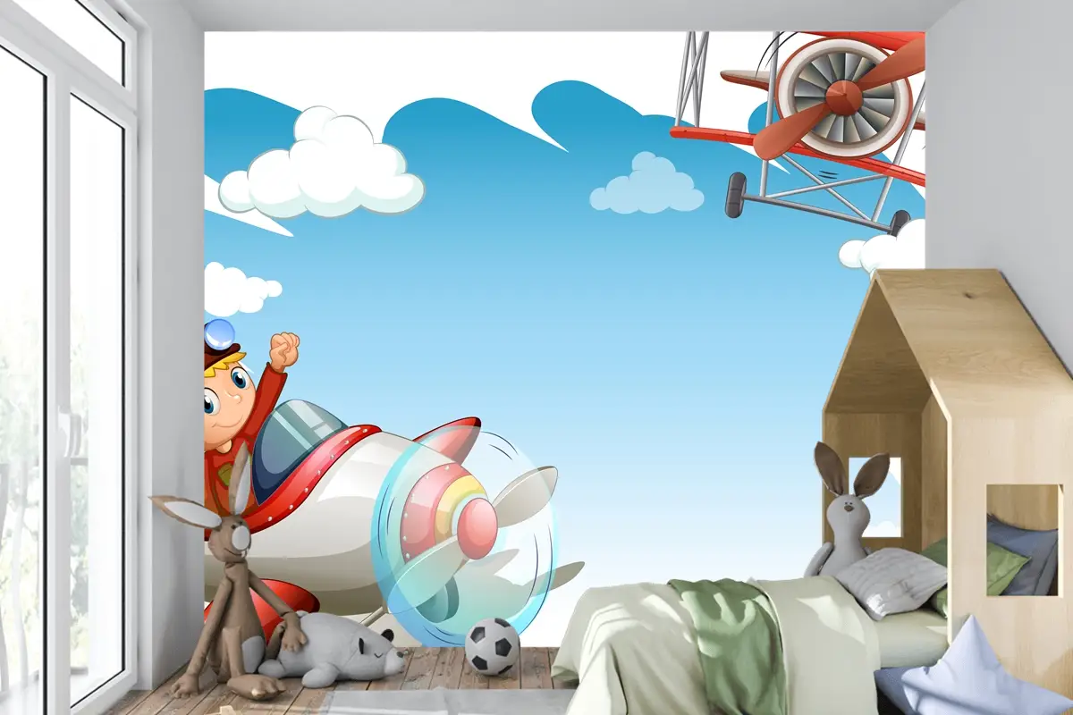 Uçan Jetler Çerçeve Çocuk Odası Duvar Kağıdı 