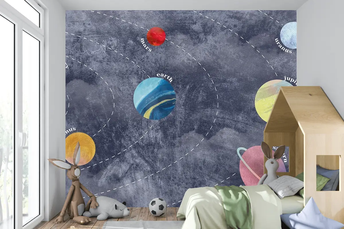 Galaksi Gezegenler Ve Uzay Çocuk Odası Duvar Kağıdı