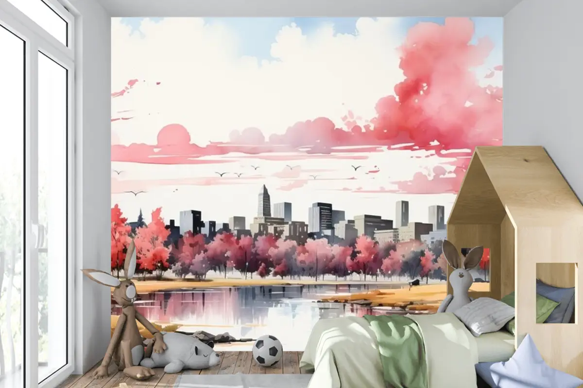 Beyaz Arka Plan Çocuk Odası Duvar Kağıdı Duvarında Geometrik Arazi