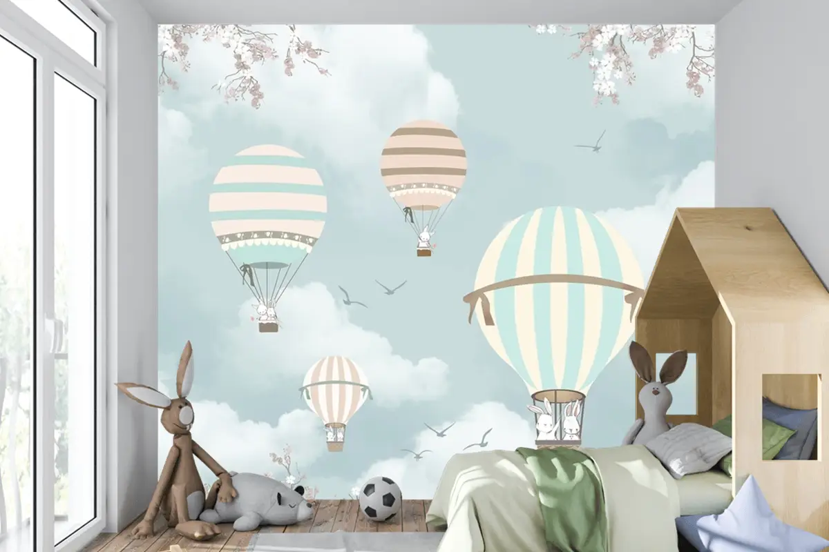 Gökyüzündeki Balonlar Ve Uçaklar Çocuk Odası Duvar Kağıdı