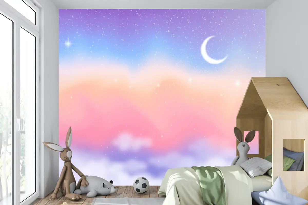 Degrade Pastel Gökyüzü Arka Plan Çocuklar Çocuk Odası Duvar Kağıdı