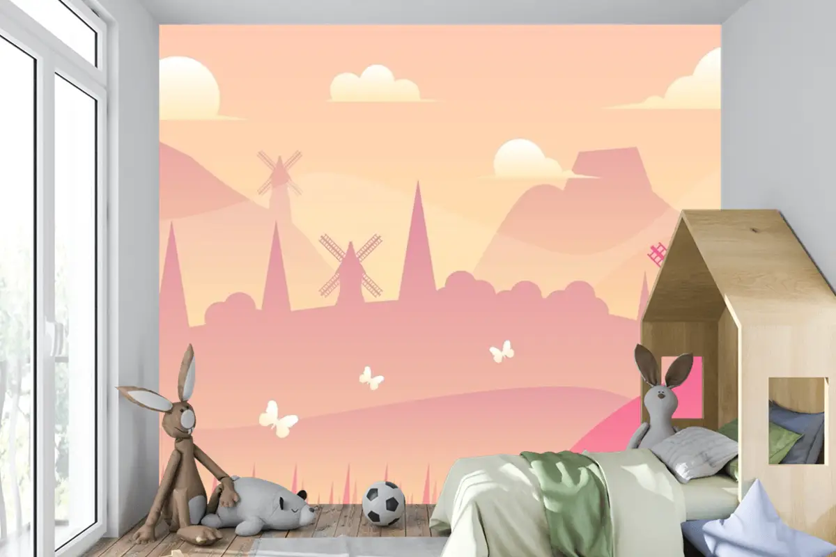 Degrade Bahar Manzara Arka Plan Çocuk Odası Duvar Kağıdı Duvar