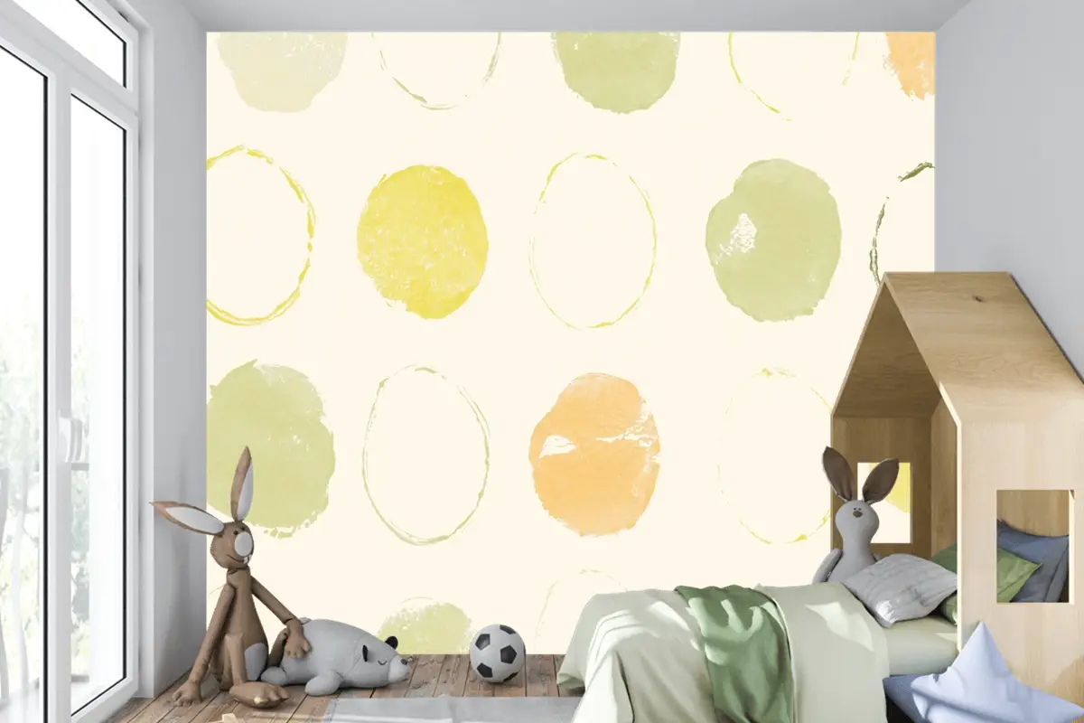 Yeşil Daire Desen Arka Plan El Yapımı Baskılar Çocuk Odası Duvar Kağıdı